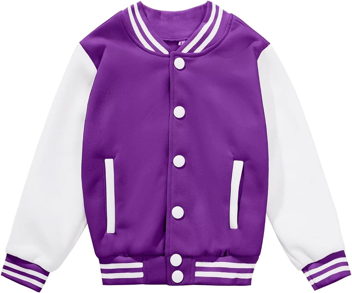 Kids Baseball Jacket Varsity Style Casual Fit Sport Boys Girls Team Uniforms Cardigan Sweatshirt