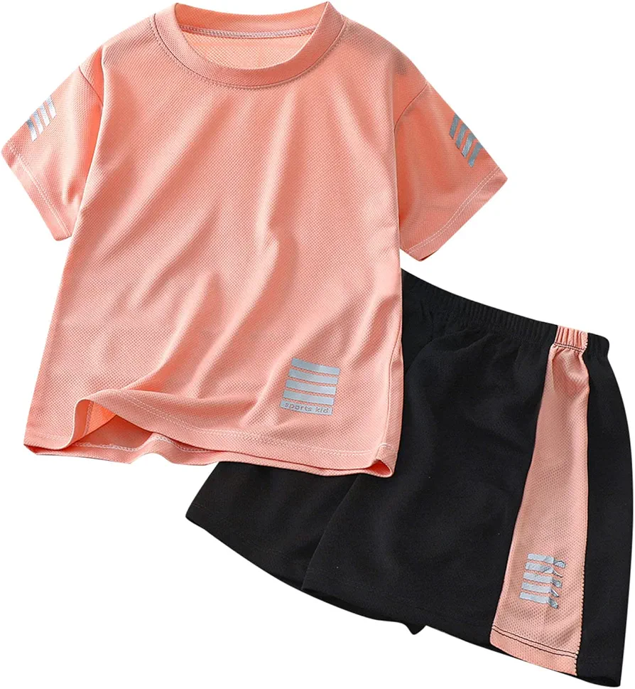 Kids Boys Short Sleeve Tee and Short Set, Lightweight and Breathable Clothes Outfits Sports Tshirt + (Pink, 3-4 Years)