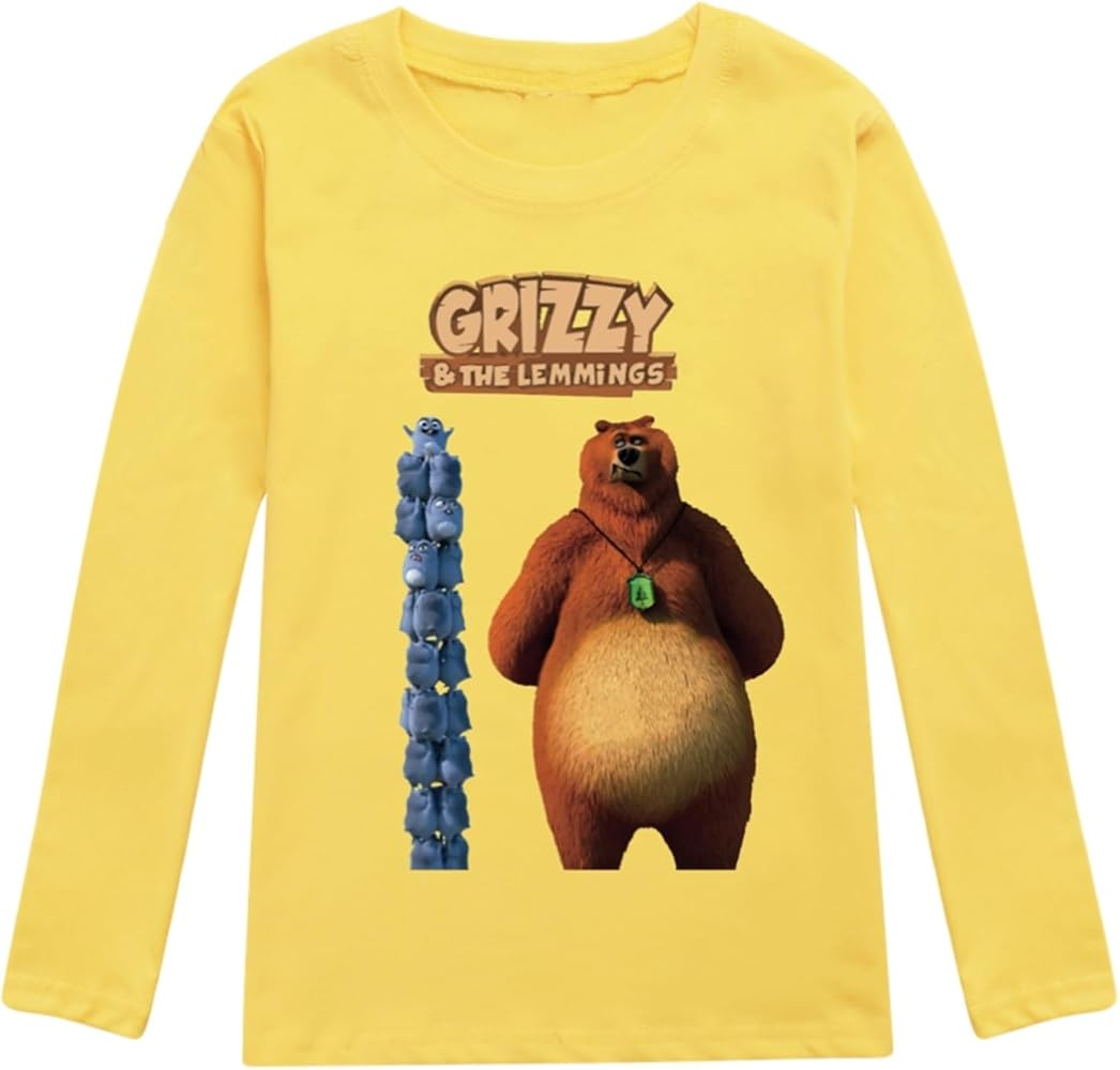 Kids Casual Lightweight T-Shirts Grizzy and The Lemmings Tees Boys Girls Comfy Long Sleeve Tops Pullover for Fall