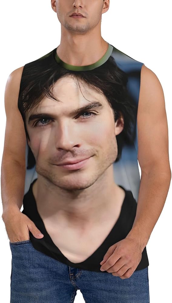 Ian Somerhalder Tank Top Men's Summer Casual Novelty Polyester Sleeveless Tee Shirts for Men