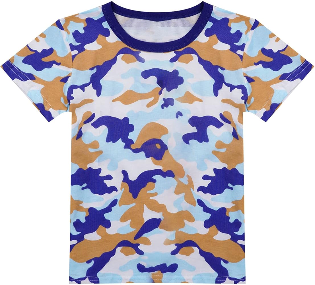 Freebily Kids Boys Camouflage Short Sleeve Round Neck Tee Shirt Tops Summer Casual Daily Wear