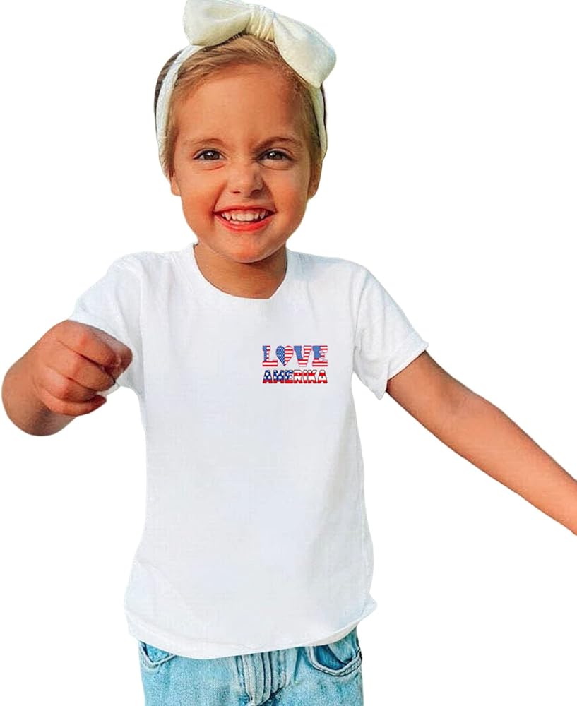 Boys Dress Shirt Tie Girls Short Sleeve Independence Day Letter Prints T Shirt Tops Top Tee