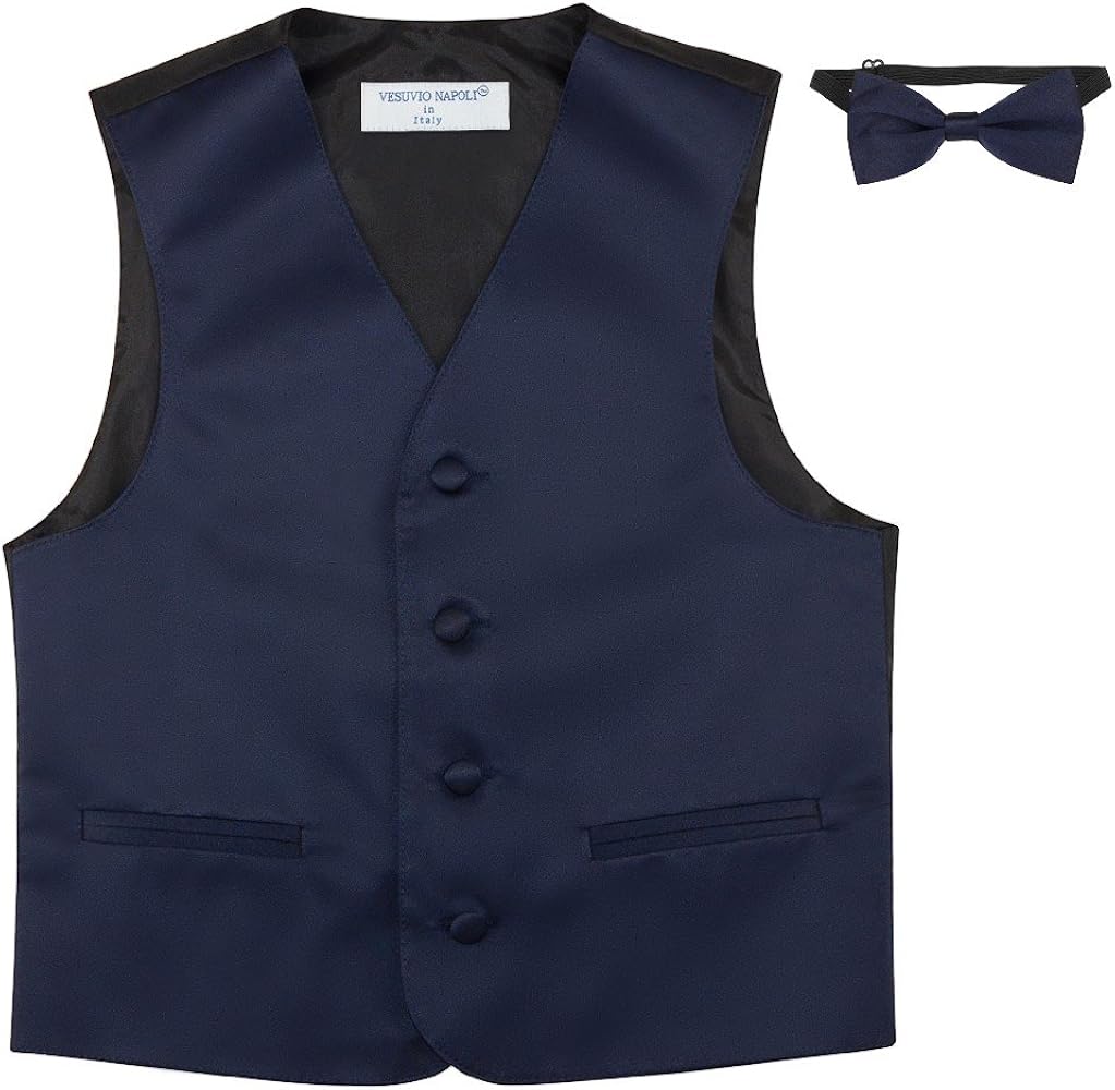 BOY'S Dress Vest & BOW Tie Solid NAVY BLUE Color BowTie Set