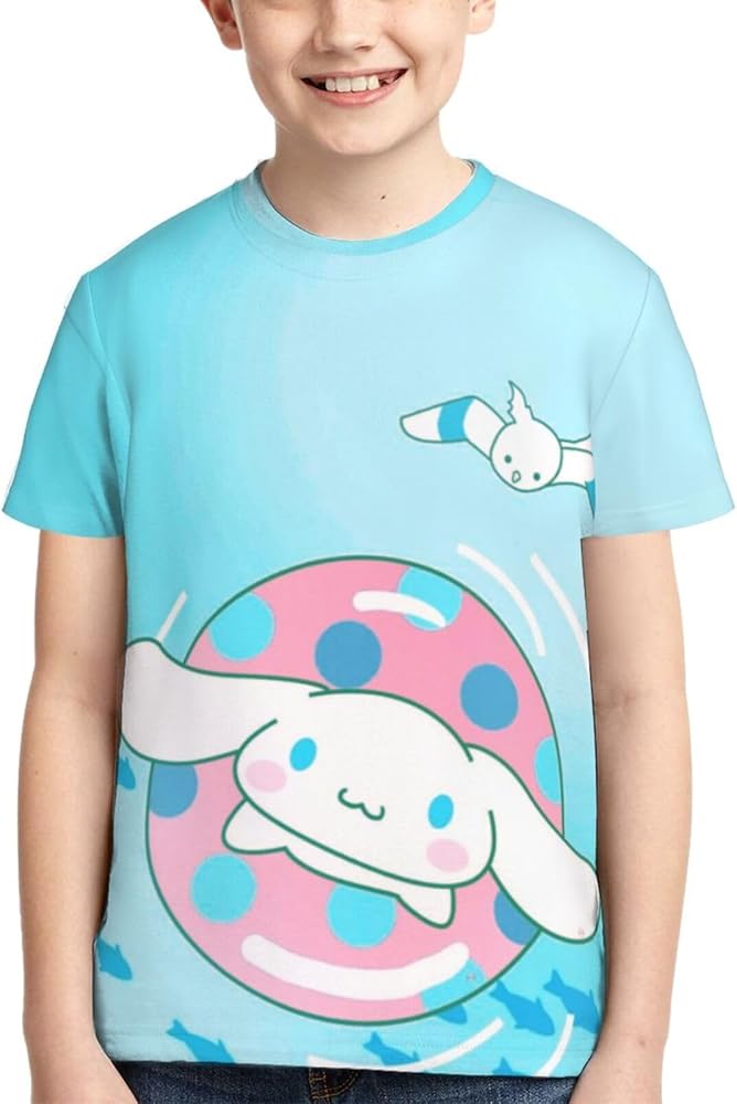 Cinnamoroll Boys Girls T-Shirts Novelty Unisex Teens Graphic Tee 3D Printed Short Sleeve Top Shirts Small