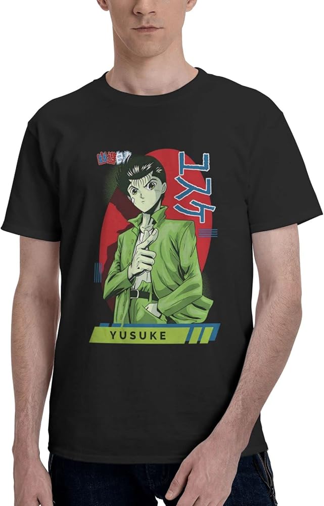 Anime Yuyu Hakusho Yusuke Urameshi T Shirt Men's Summer O-Neck Shirts Casual Short Sleeves Tee Black