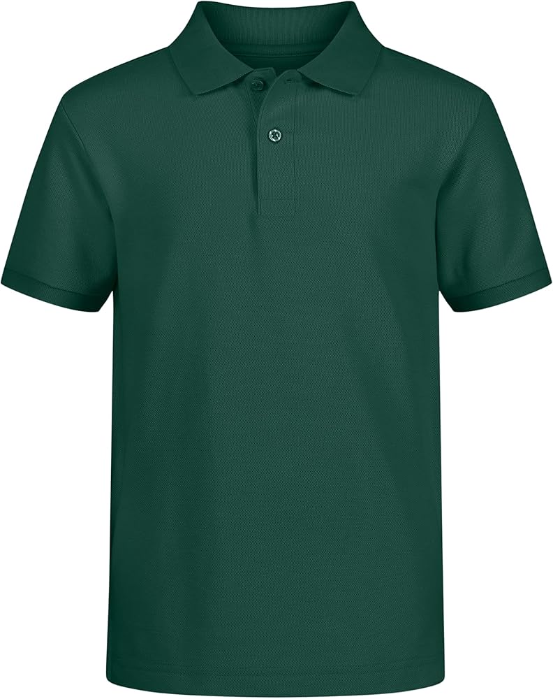 IZOD boys School Uniform Short Sleeve Polo Shirt, Button Closure, Comfortable & Soft Pique Fabric