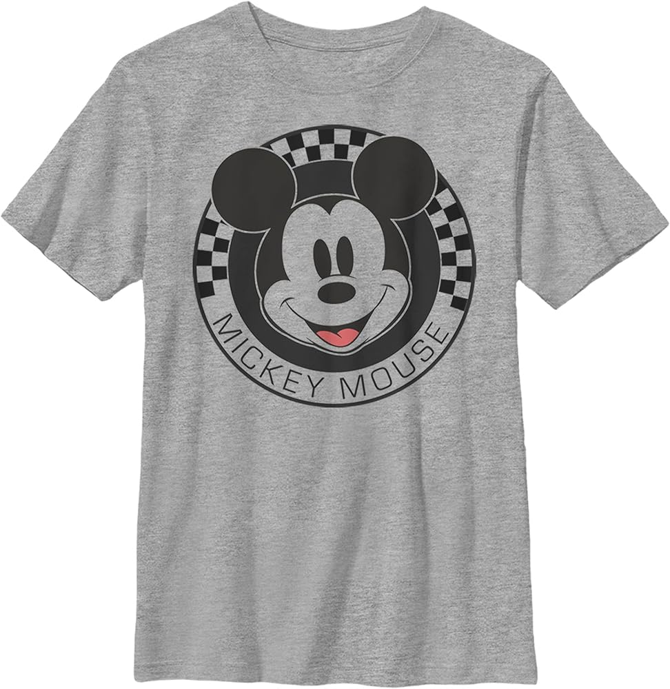 Disney Characters Mickey Mouse Checkered Boy's Heather Crew Tee