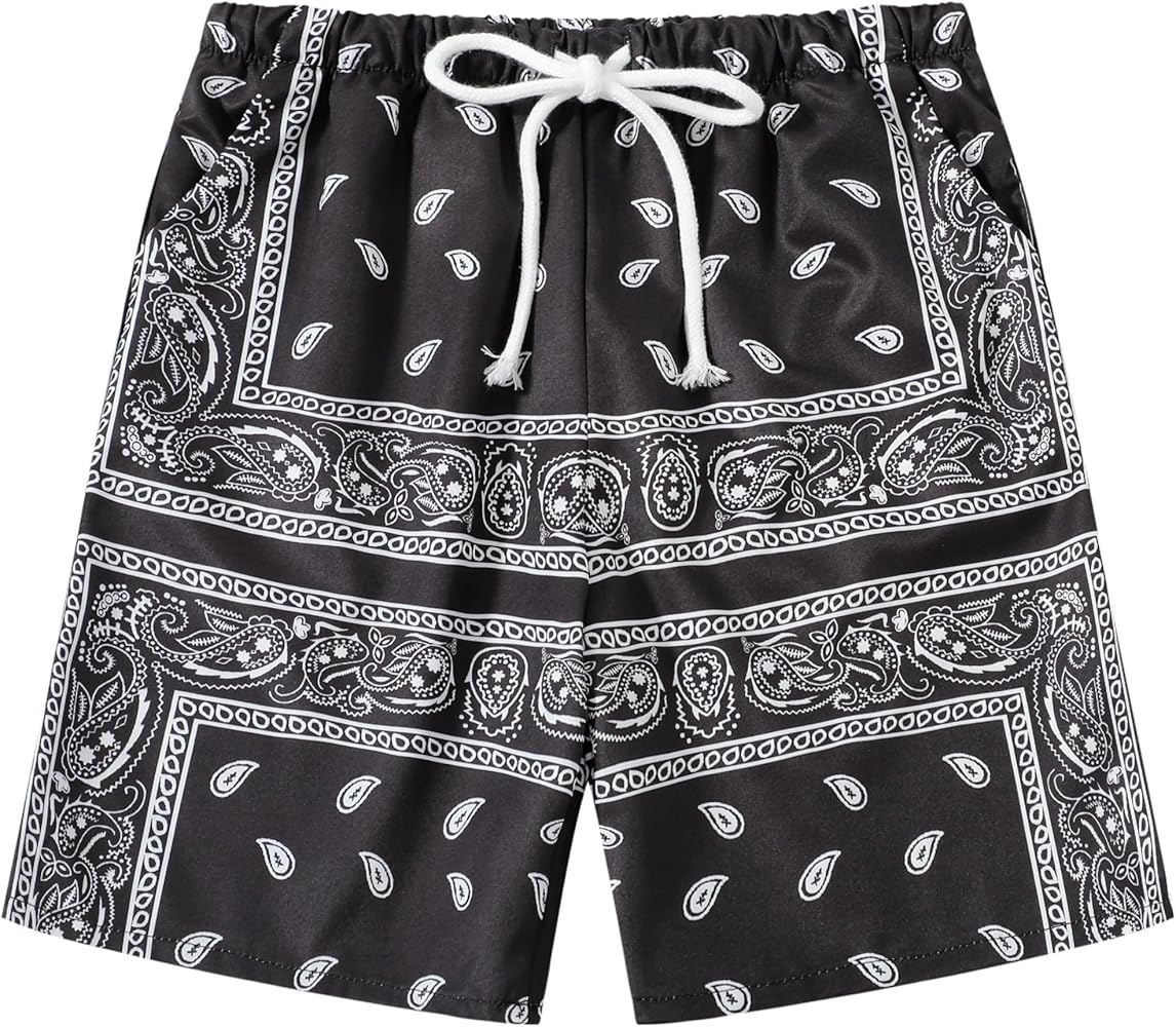 Boy's Summer Boho Paisley Print Shorts Casual Kids Drawstring High Waisted Graphic Shorts with Pocket