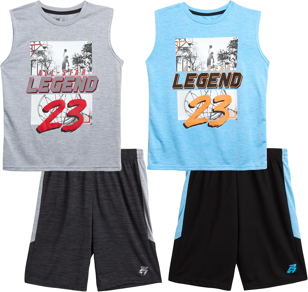 Boys’ Active Shorts Set – 4 Piece Dry Fit Performance T-Shirt and Gym Shorts (4-16)