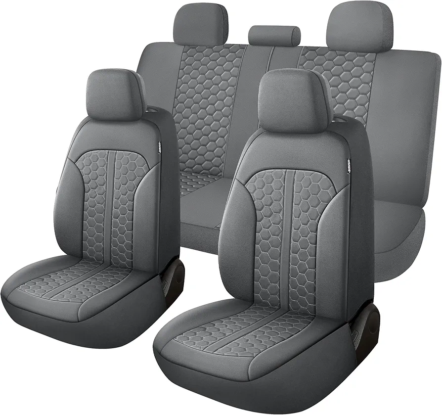 Luxury Leather Car Seat Covers Full Set, Anti-Stain Interior Protector.Waterproof Auto Seat Covers for Cars,Trucks,Van,SUV,Pickup,Airbag Compatible (Gray)