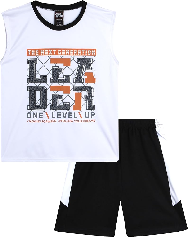 Boys Shorts Set 2 Piece Active Performance Tank Top and Gym Shorts Dry Fit Basketball Outfit for Boys (8-16)