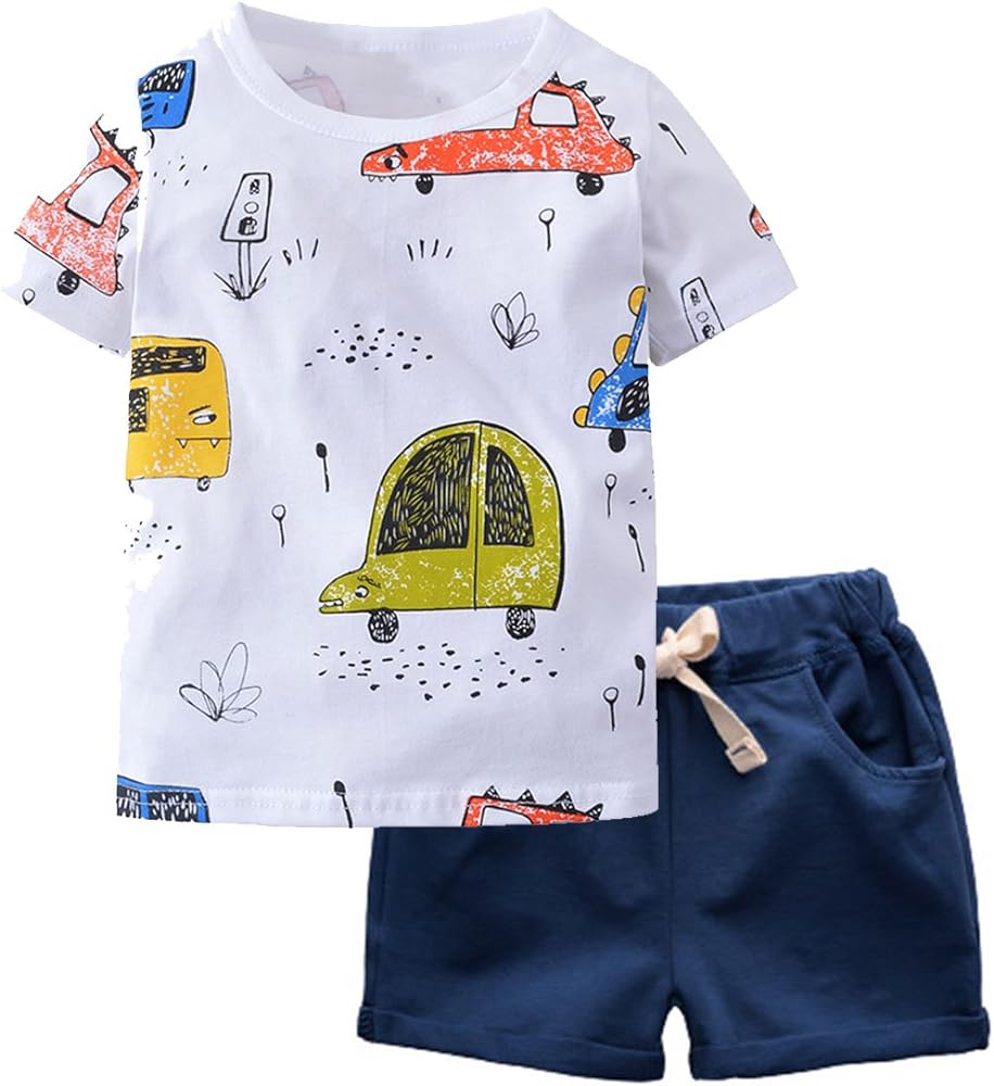 BINIDUCKLING Boy Short Sleeve T-Shirt and Shorts Kid 2 Pcs Summer Clothes 2-7 Years