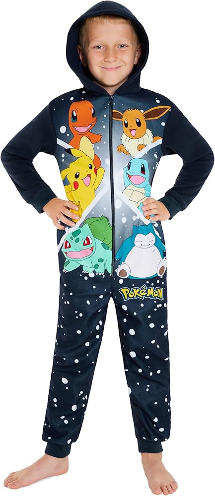 Pokemon Boys Novelty Fleece Sleepsuit, Warm Hooded Fleece - Boys Gifts