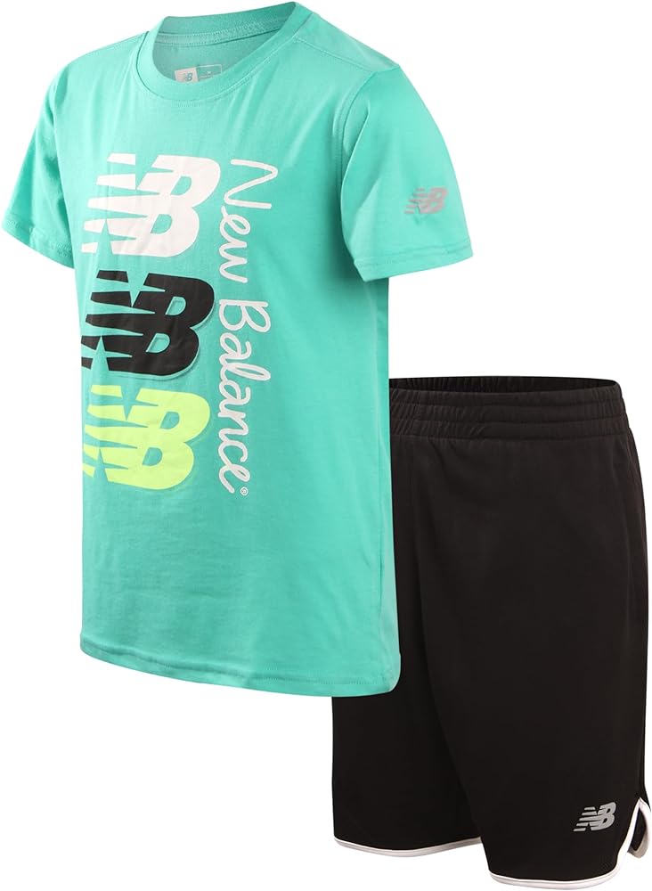 New Balance Boys' Active Shorts Set - 2 Piece Performance T-Shirt and Gym Shorts (4-12)