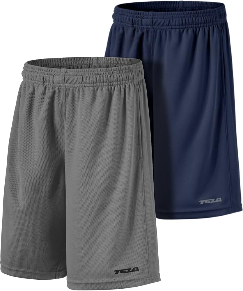 TSLA 1 or 2 Pack Boy's Athletic Shorts, Quick Dry Pull On Basketball Running Shorts, Active Sports Workout Gym Shorts