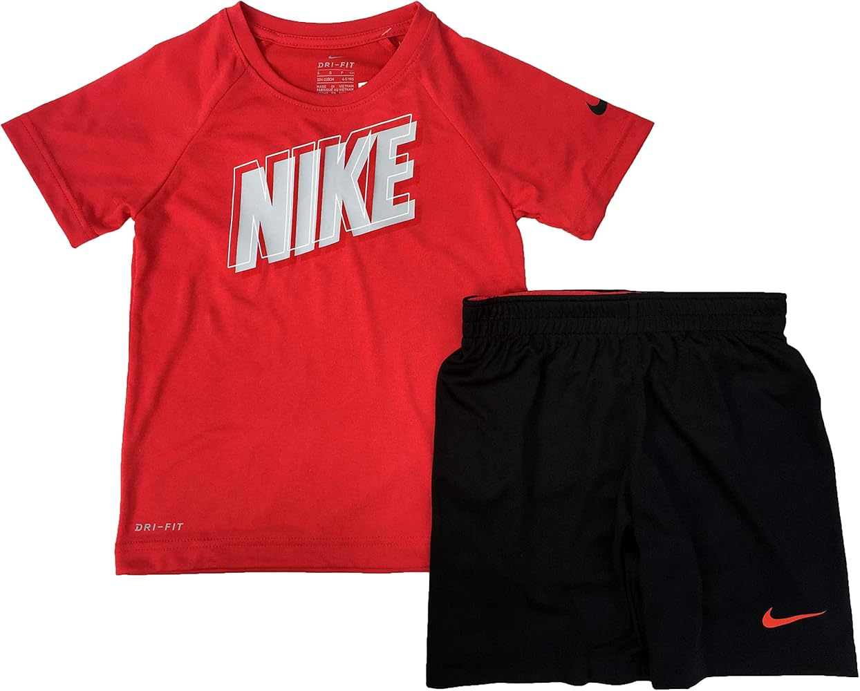 Nike Boy`s Dri-Fit T-Shirt & Shorts 2 Piece Set (Habanero Red(86E908-R6P)/Black, 6)