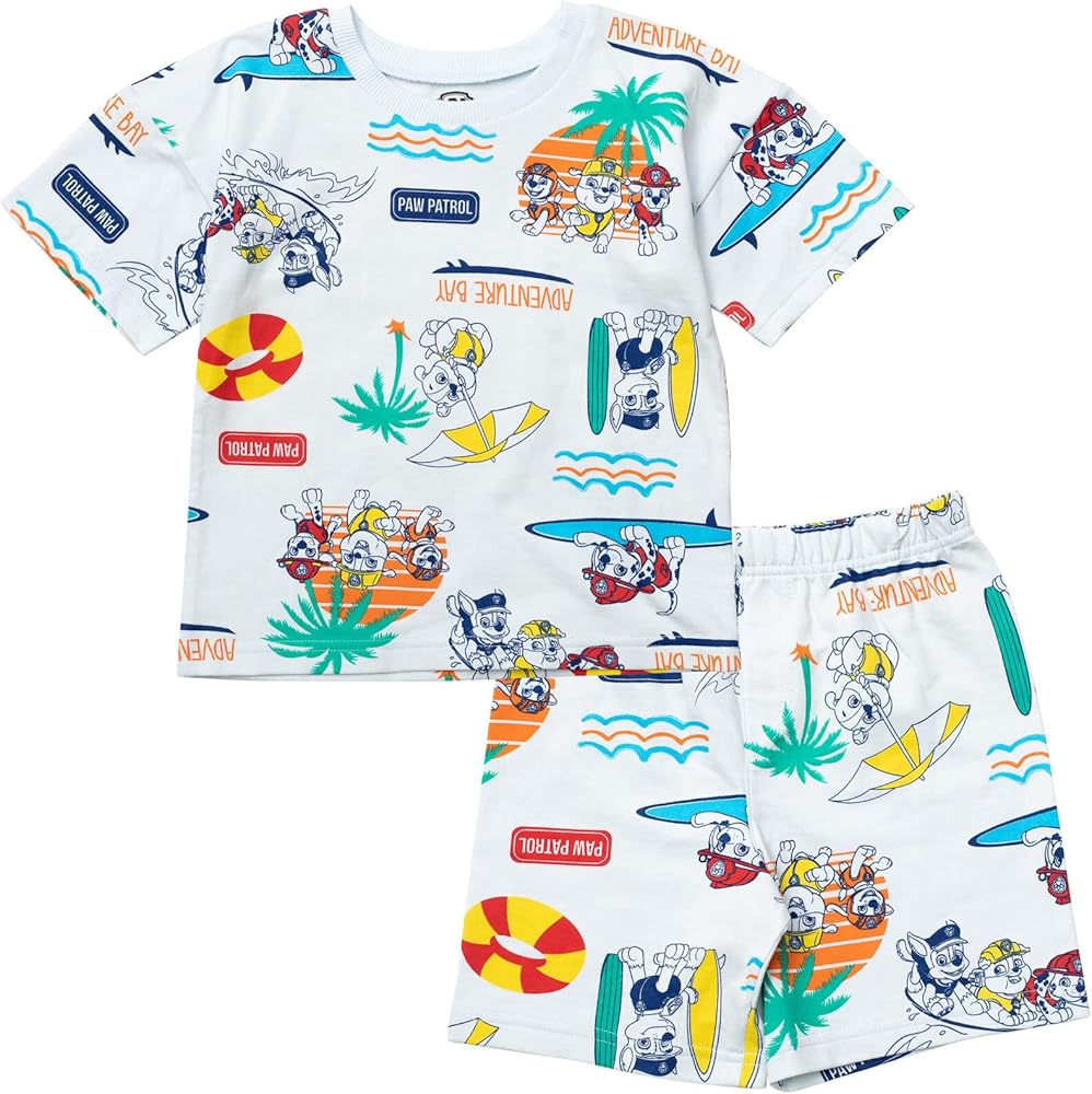 Paw Patrol Animals French Terry T-Shirt and Shorts Outfit Set Infant to Little Kid Sizes (12 Months - 7-8)