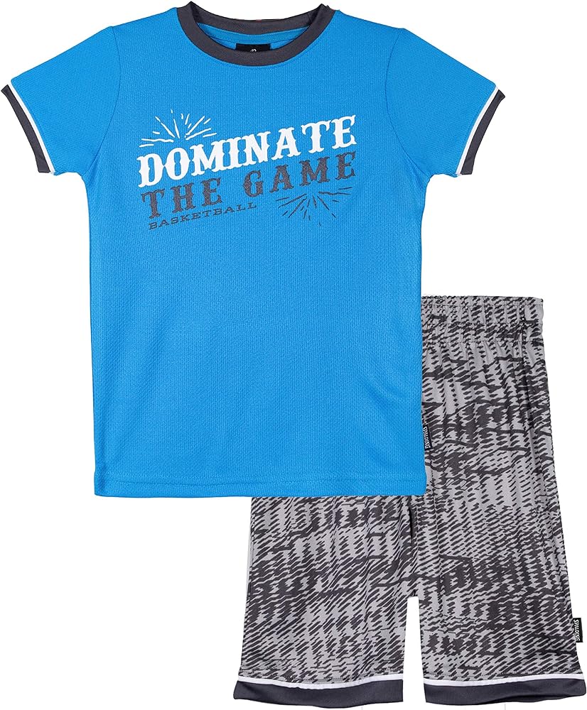 Spalding Boys Athletic Graphic Crewneck T Shirt Short Seeve Top and Shorts Gym Set, Teal Vapor