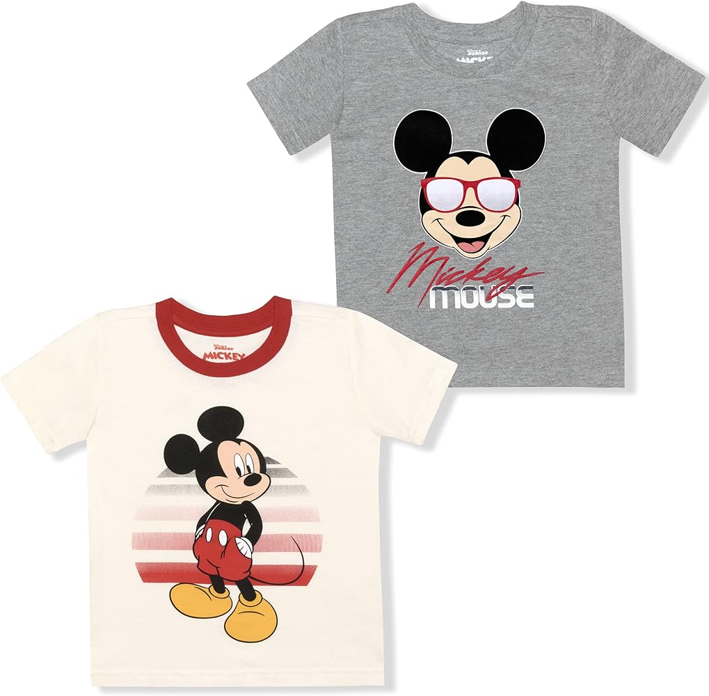 Disney Mickey Mouse Boys’ 2 Pack T-Shirt for Infant and Toddler – Blue/White/Gray