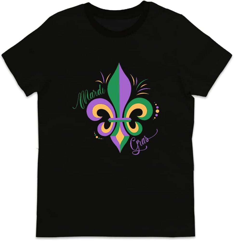 Mardi Gras Boys T Shirt New Orleans Carnival Fleur De Lis Crewneck Unisex Kids Casual Tops Black 9-10 Years