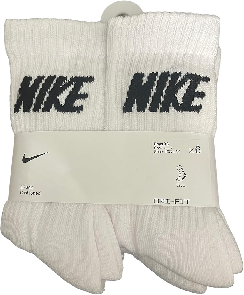 Nike Cushioned 6pk Crew Socks (Boys/XS?5-7)