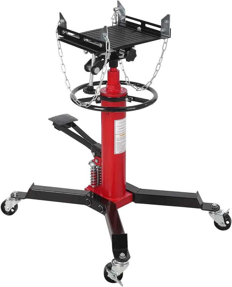 Transmission Jack, (3/5 Ton) 1322 lbs Capacity 2 Stage Adjustable Hydraulic Telescopic Transmission Jack with Foot Pedal, 33.5"-69" High Lift and 360° Swivel Wheel, Garage/Shop Lift Hoist, Red