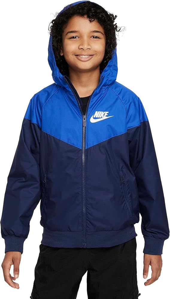 Nike Sportswear Windrunner Big Kids (Boys) Jacket (Extended Size) (US, Alpha, X-Large, Regular, Midnight Navy/Game Royal/Midnight Navy/White)