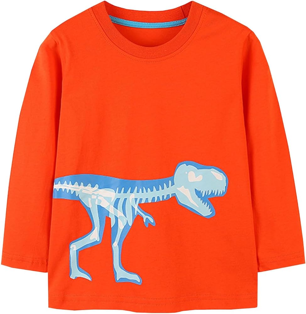 Dinosaur Clothes for Boys Graphic T Shirts Glow in The Dark Little Boys Long Sleeve Cartoon Print Tops Casual Fall Tees