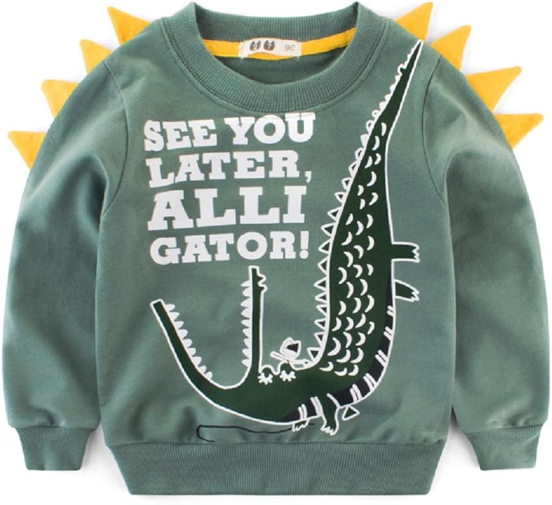 Boys Dinosaur Sweatshirts Long Sleeve T-Shirts Cartoon Tee Sport Tops for Kids 2-9 Years