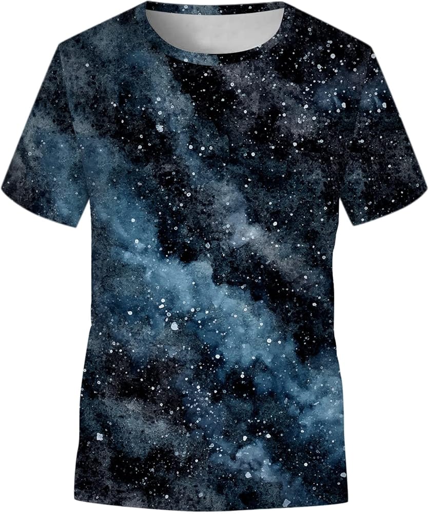 Teen Kids Short Sleeve Tee Girls Boys Galaxy Print Graphic Tops T-Shirt Crewneck Blouse Casual Clothes