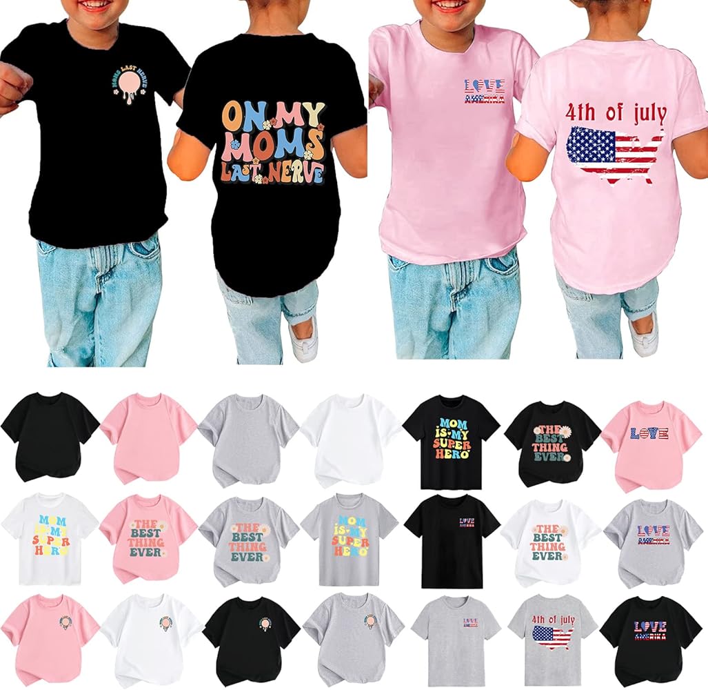 1T-11T Kids' Short Sleeve Tees Shirts Casual/Mothers Day/4Th Of July Boy/Girl Outfits Funny Letter/Print Tshirt