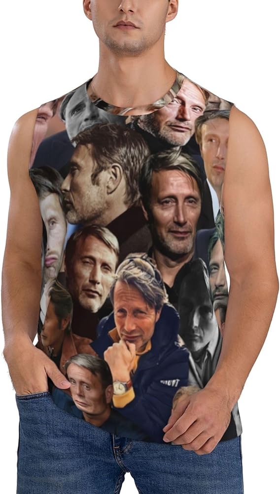 Mads Mikkelsen Tank Top Men's Summer Casual Novelty Polyester Sleeveless Tee Shirts for Men