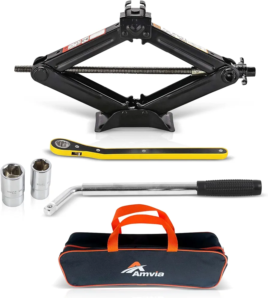 Car Jack Kit | Scissor Jack for Car 3 Ton (6,600 lbs) - Tire Jack Tool Kit | Portable, Ideal for SUV and Auto - Universal Car Emergency Kit with Lug Wrench | Heavy Duty Material