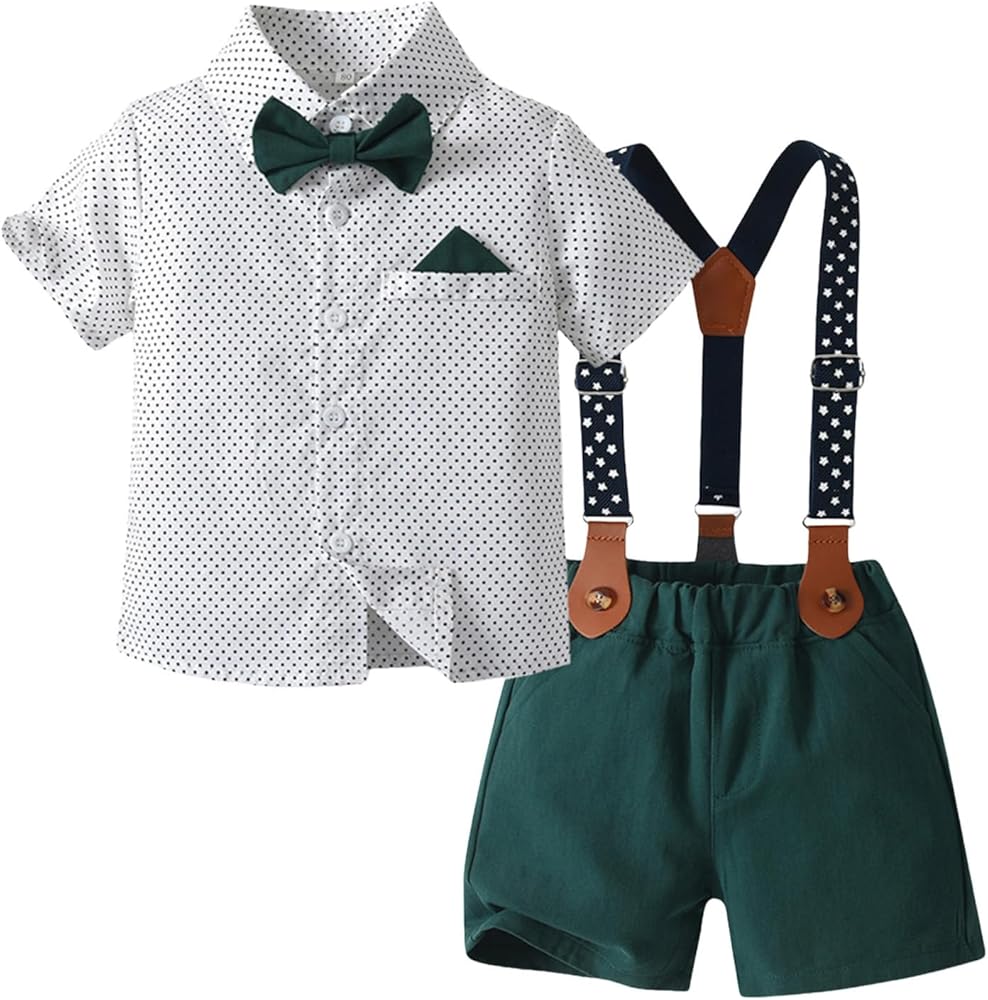 Baby Boys 2-Piece T-Shirt and Short Set Toddler Boys Short Sleeve Prints T Shirt Tops Suspenders Shorts Child