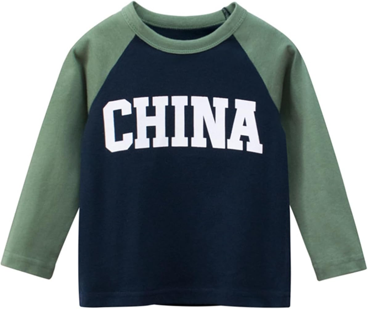 Toddler Boys Long Sleeve T-Shirt Casual Crew Neck Top Tees Color Blocking Letter Printed Graphic Basic Shirt