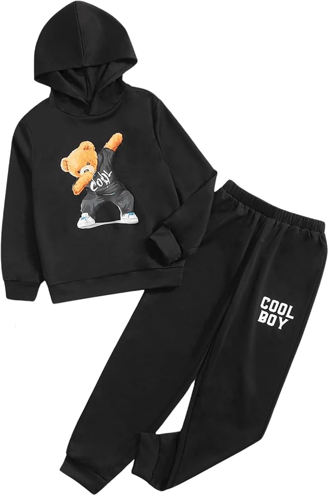 GORGLITTER Boy's 2 Piece Outfits Bear Graphic Hoodie Sweatpants Set Tracksuits