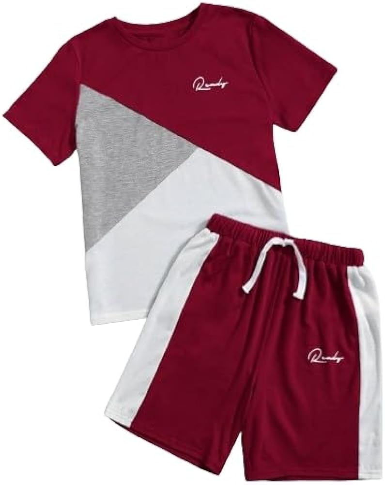 SOLY HUX Boy's 2 Piece Summer Outfit Set Round Neck Letter Graphic T-Shirt and Drawstring Shorts Matching Sets