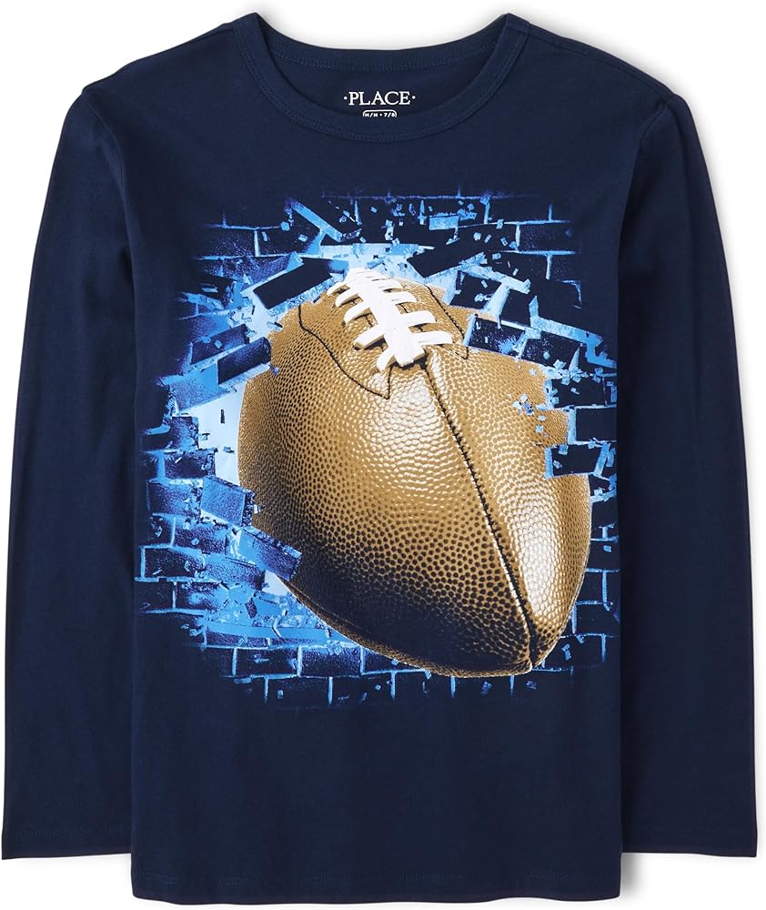 Boys' Sports Long Sleeve Graphic T-Shirts, Football Brick, XX-Large