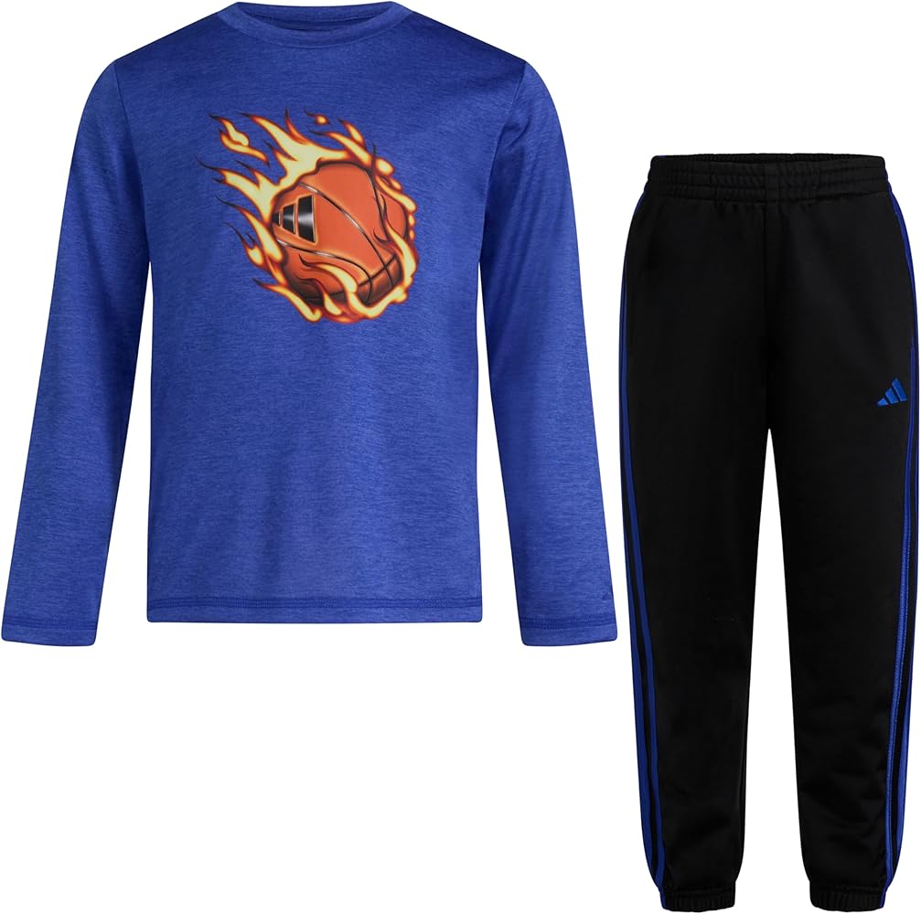 adidas Boys 2-piece Long Sleeve Poly Mélange Tee and Joggers Set