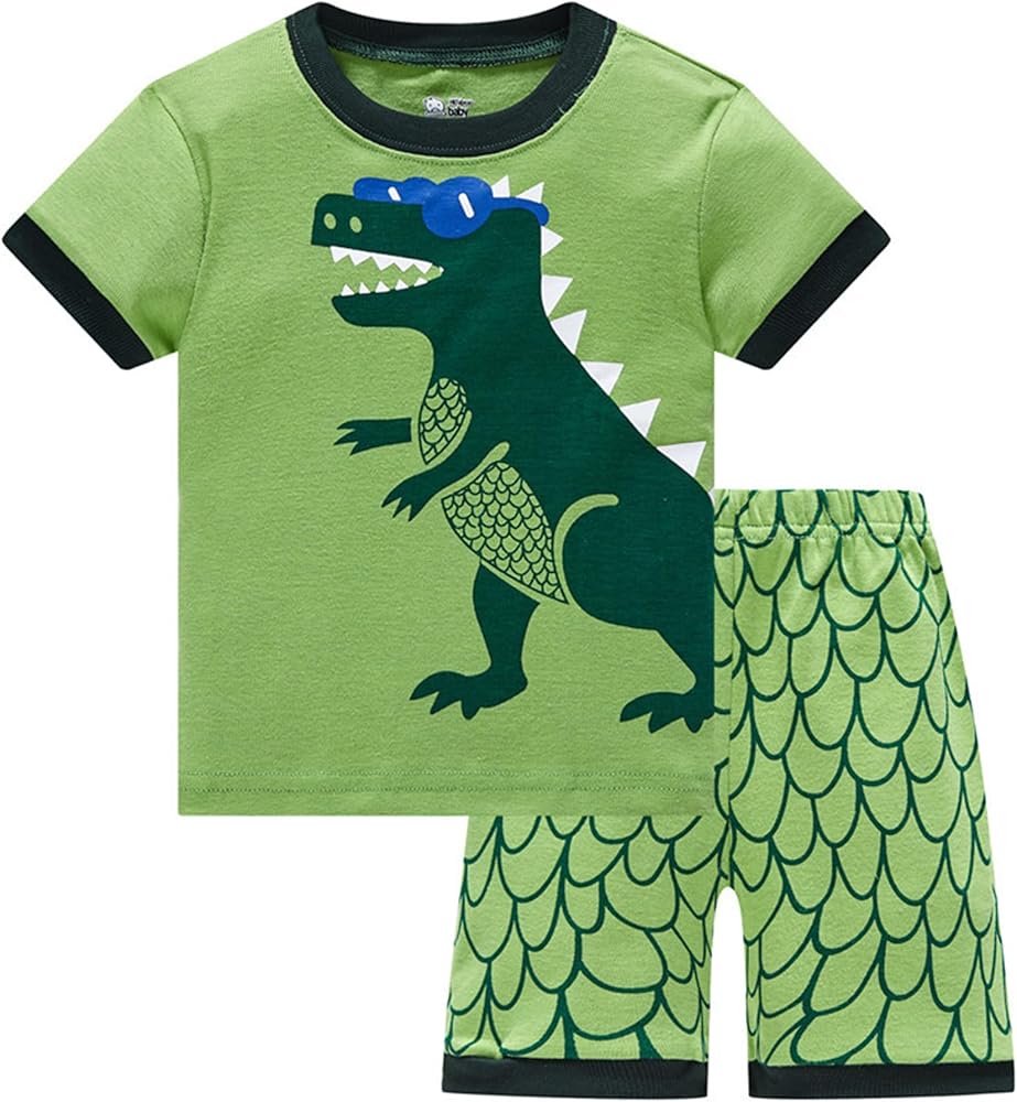 Umeyda Boys Pajamas Summer Cotton Pjs for kids Short Sets Sleepwear, Dinosaur Green, 5-7 Years