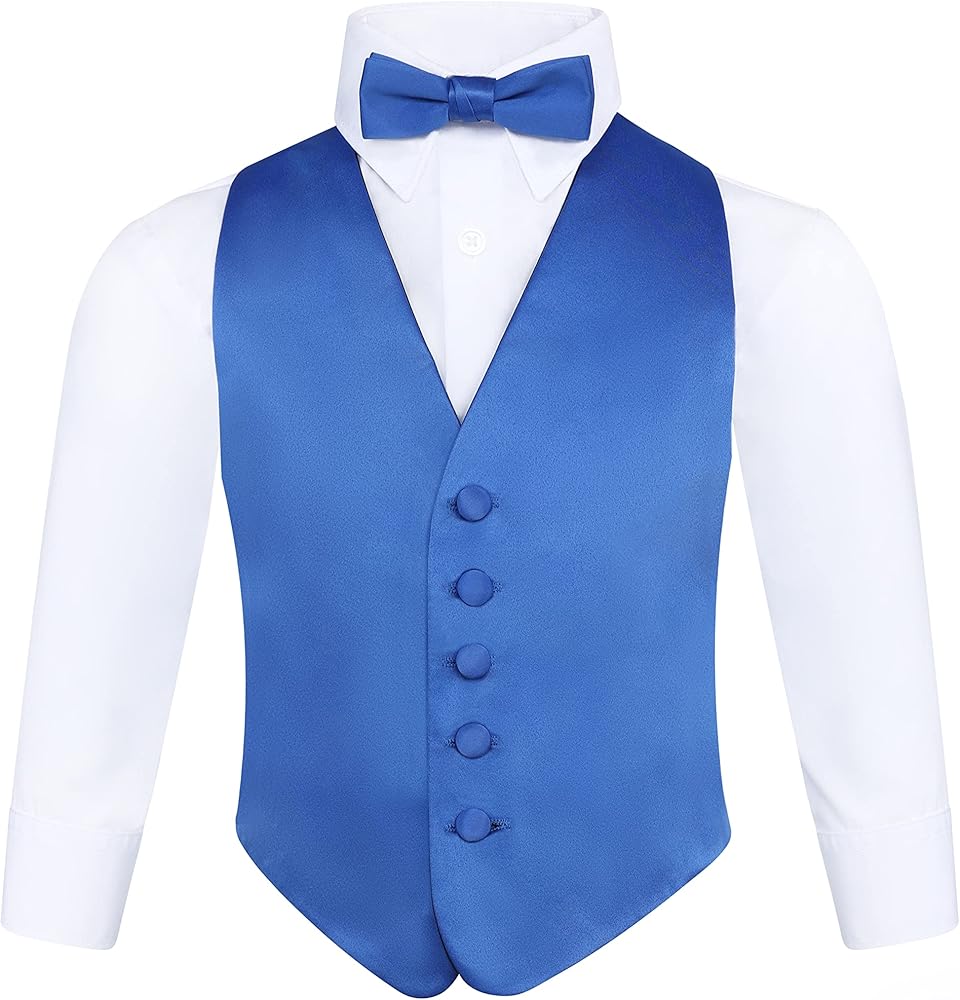 S.H. Churchill & Co. Boys 3 Piece Backless Formal Vest Set – Includes Vest, Bow Tie, Pocket Square for Tuxedo or Suit