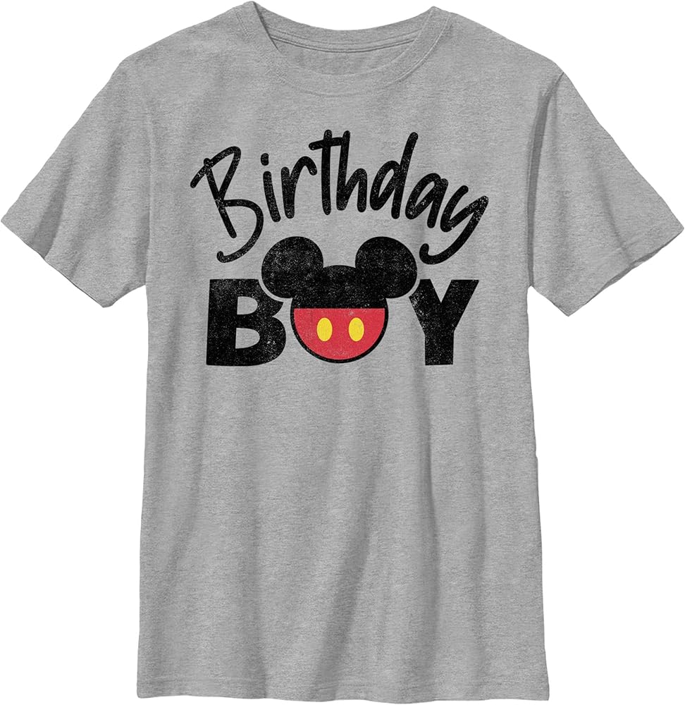 Disney Characters Birthday Mouse Ears Boy's Heather Crew Tee