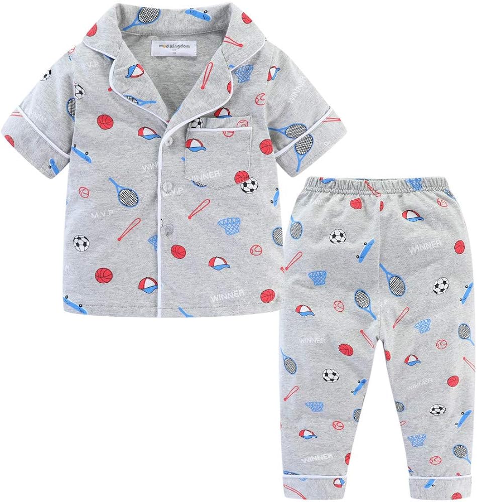 Mud Kingdom Little Boys Girls Summer Pajamas Set Button Down Funny Cartoon