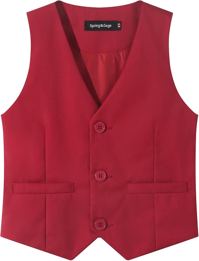 Spring&Gege Boy's Formal Suit Vest Solid Dress Waistcoat Vest with Pockets, Size 4-10 Years