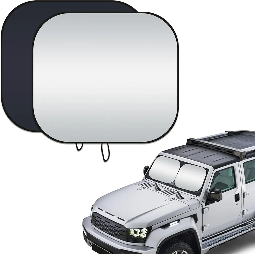 2 Pack Car Front Windshield Sun Shade, 31In x 28In Universal Vehicle Blackout Panels, Reflective Foldable Waterproof Automotive Window Cooling Cover for Truck SUV Car (Silver)