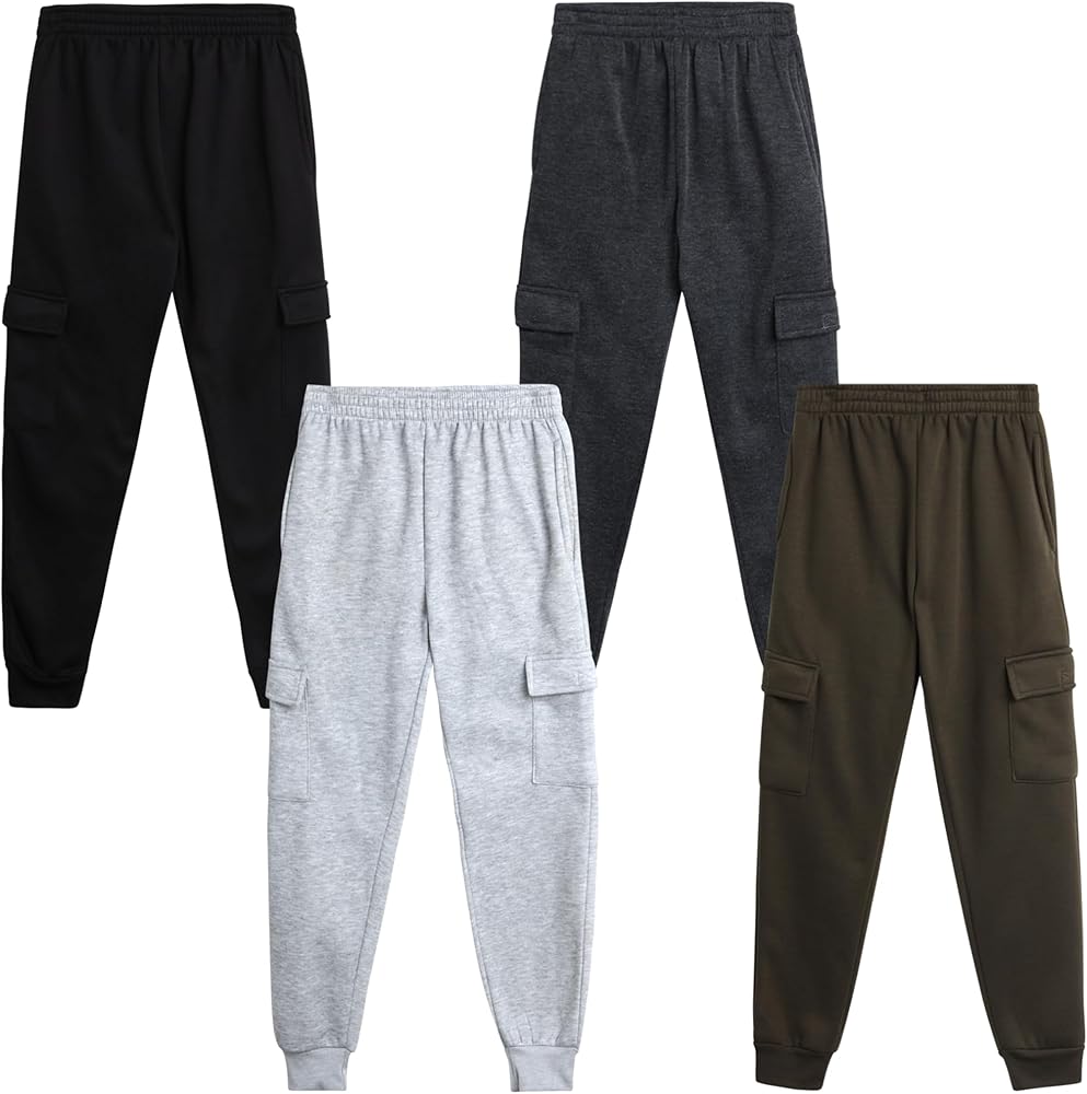 Boys' Sweatpants - 4 Pack Active Fleece Cargo and Basic Jogger Pants (Size: 4-18)