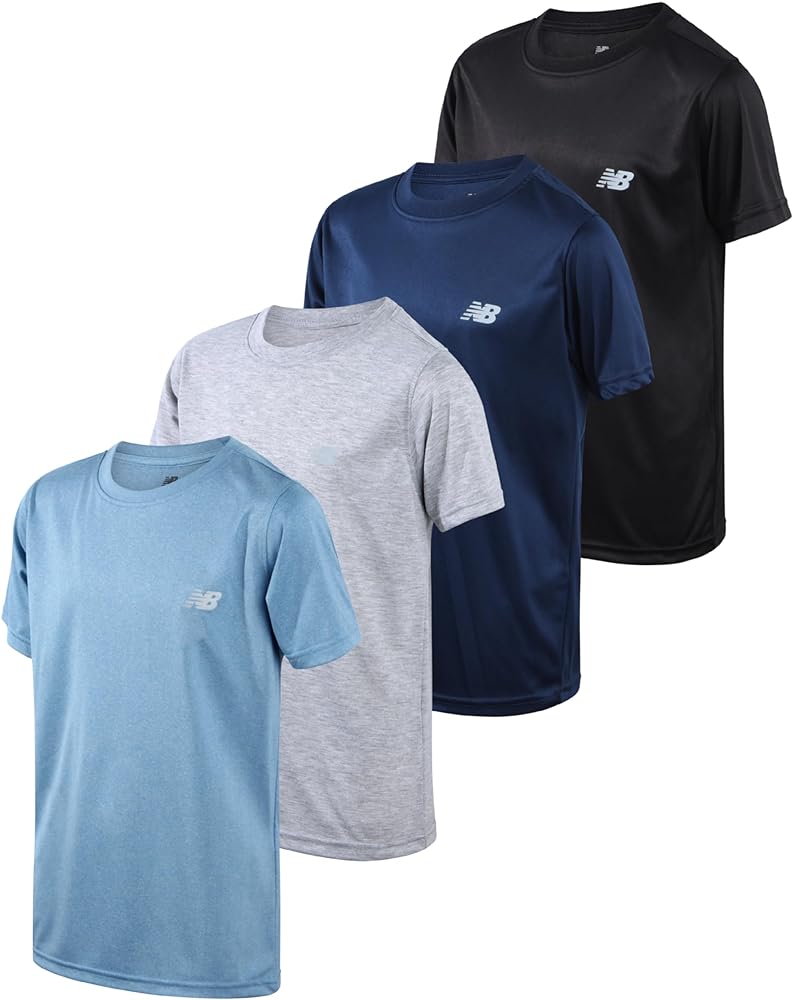 New Balance Boys' Active T-Shirts - 4 Pack Athletic Performance Dry Fit Sports Tees (4-20)