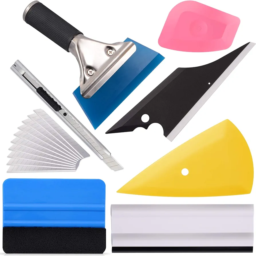 EHDIS Vinyl Wrap Tool Window Tint Kit 7 Pieces Vehicle Tinting Tools Car Glass Protective Film Wrapping Installation Set Included Squeegees , Felt Squeegee , Cutting Knife with Blades