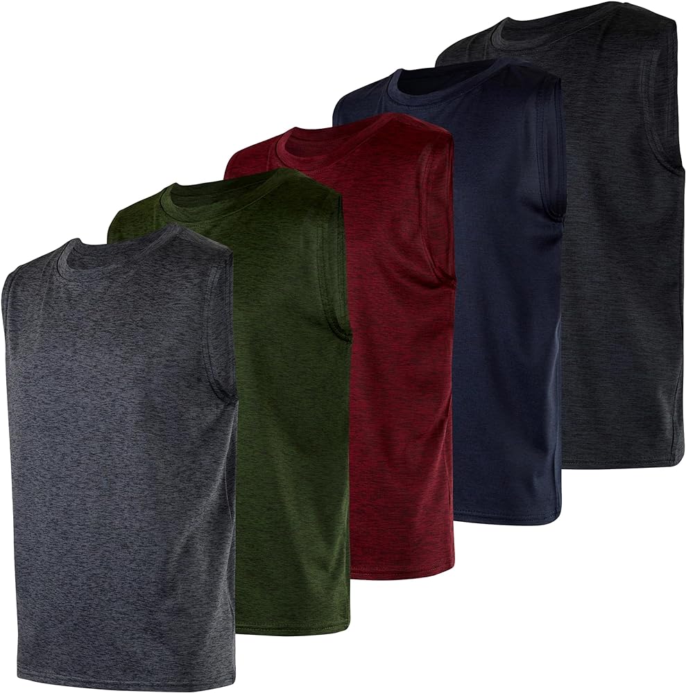 Real Essentials 5 Pack: Boys Dry-Fit Active Athletic Performance Tank Top