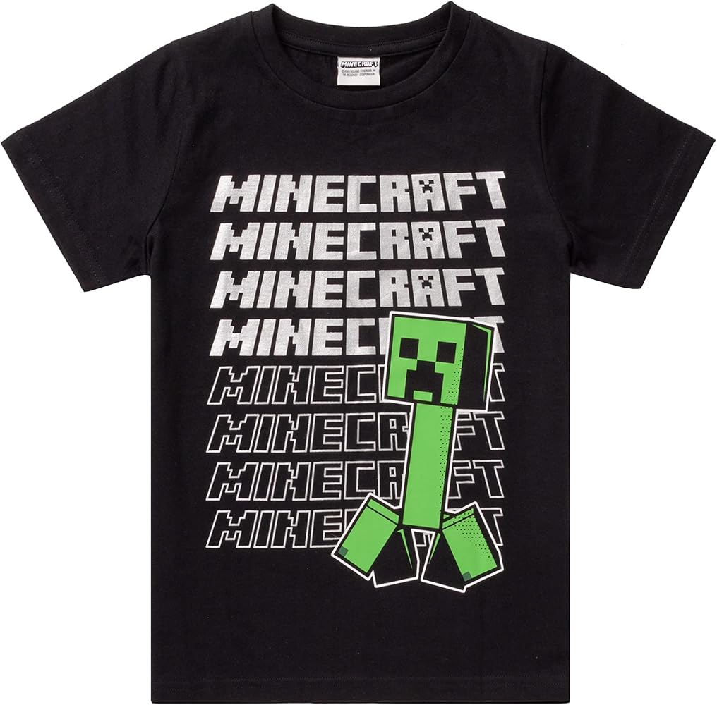 Minecraft T Shirt Boys Creeper Short Sleeve Black Game Top